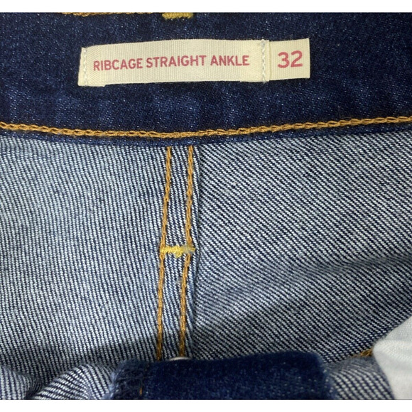 Levi's Ribcage Straight Ankle Jeans Womens Size 32 Distress Dark Wash Denim NWT - Picture 4 of 16